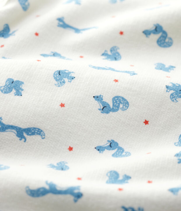 Tutina pigiama beb&egrave; in molleton di cotone biologico bianco/arancione/multicolore